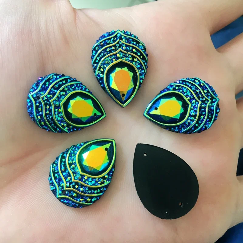 DIY 20PCS 18*25 mm AB drop resin hand seam drilling peacock eye resin crafts wedding decoration 2 hole resin drill