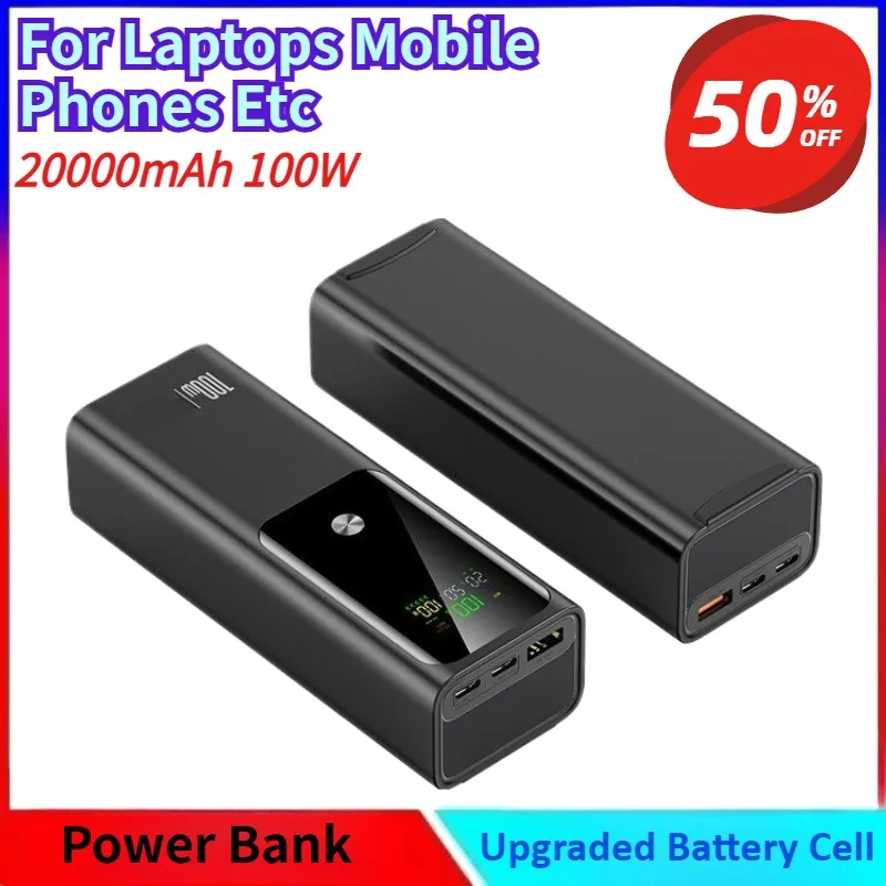 New 20000mAh 100W Dual-Way Super Fast Charging High-Capacity Polymer lithium-ion Power Bank for Laptops Mobile Phones Etc
