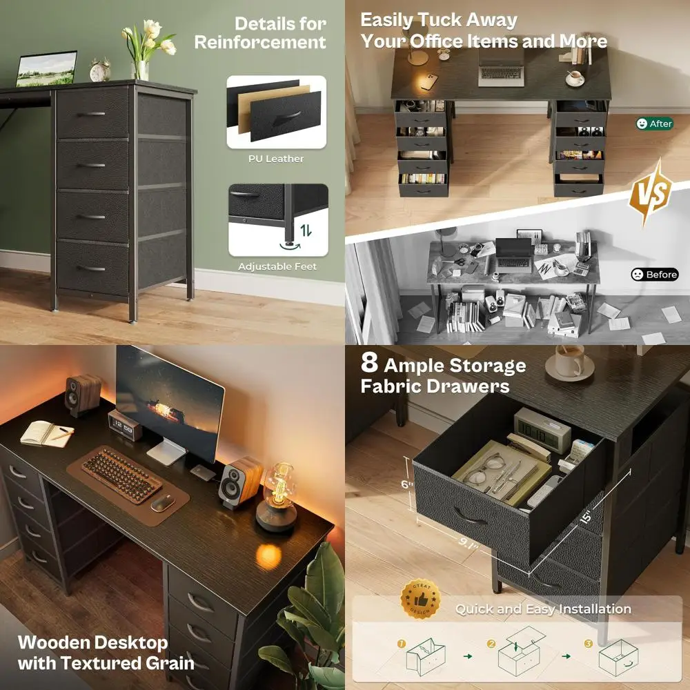 119 cm Computertisch mit 8 Ablagen, Bürotisch, Arbeitstisch oder Heimbüro, Studier- und Gaming-Tisch mit Ablagen, Großer Stauraum, Schwarz