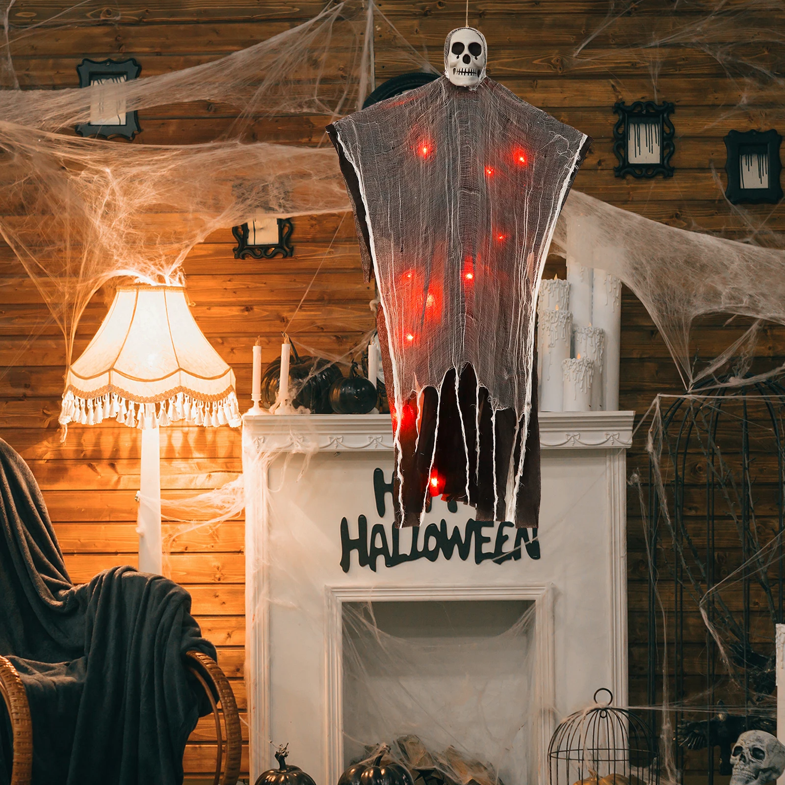 

Halloween Decoration LED Ghost Props Scary Hanging Skull Weatherproof Easy Install Outdoor Yard Party Focal Point
