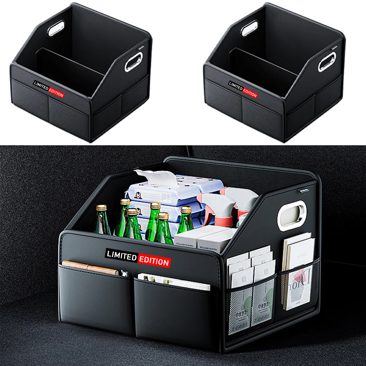 

1pc PU Leather Car Trunk Storage Box Rear Trunk Multipurpose Organizer For Toyota Lexus Nissan For Chevrolet Hyundai KIA