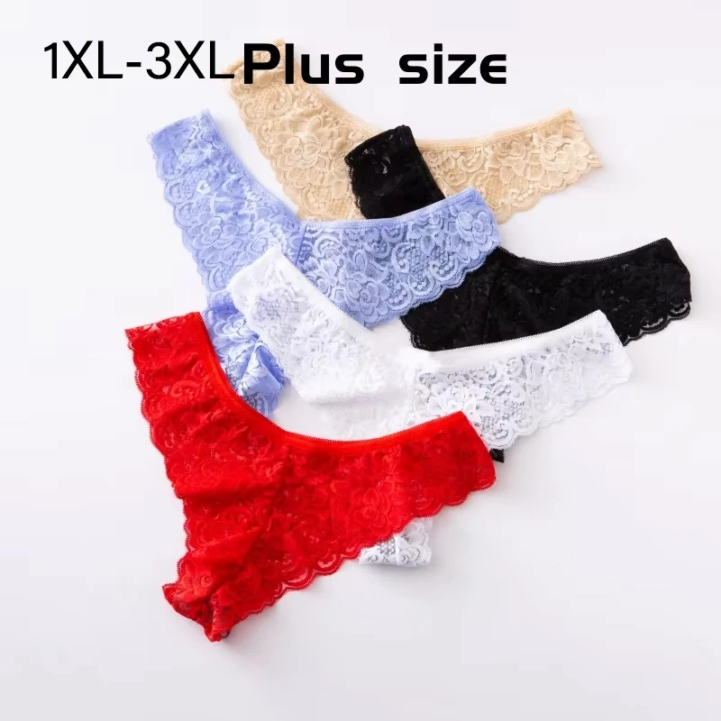 3pcs women's plus size lace pleated sexy underwear, sexy lingerie, comfortable and breathable solid color fashion hook flower