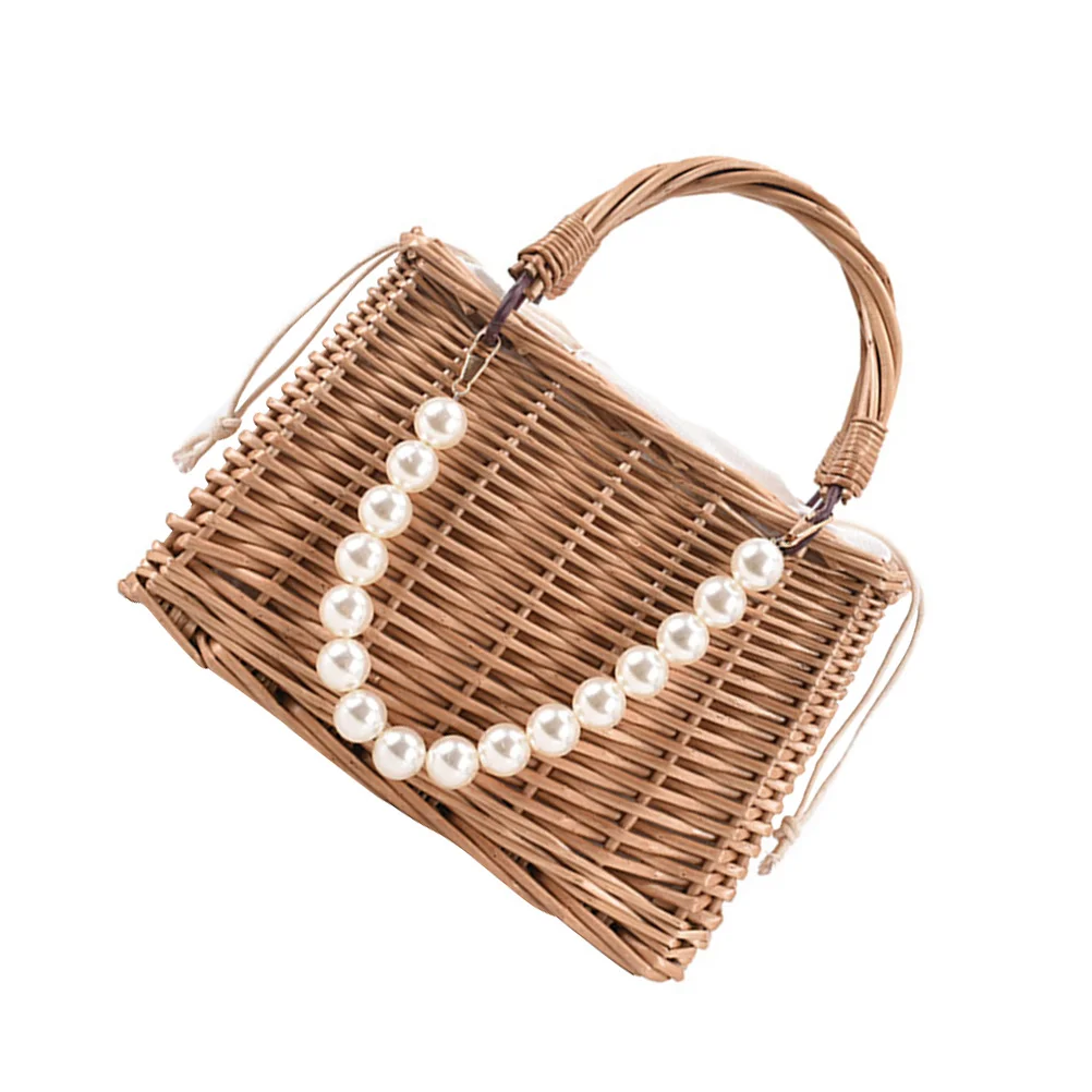 

Pearl Straw Storage Beach Women Beach Handbag Portable Portable Bag Grass Woven Bag Straw Handbag Wallet Clutch