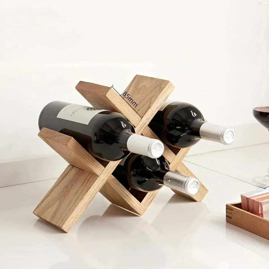 رف النبيذ الخشبي الصلب رف عرض النبيذ الخشبي/الوقوف ورف تخزين النبيذ على سطح الطاولة للمنزل بار قبو المطبخ الطابق السفلي #4