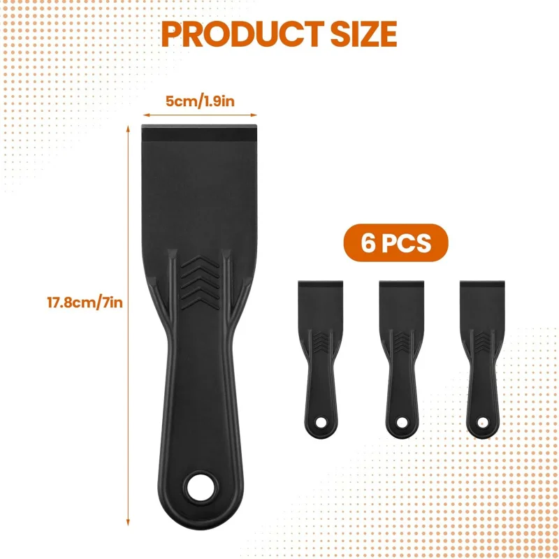 6 stuks plastic plamuurmes, 2 inch zwarte flexibele plamuurmes schraper, gebruikt repareren van muren, plakken gips, schrapen stopverf
