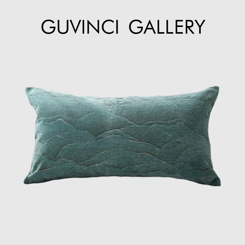 GUVINCI Modern And Minimalist Art Green Landscape Pattern Jacquard Throw Pillow Covers Luxury Cushion Case For Villa Hotel Casa