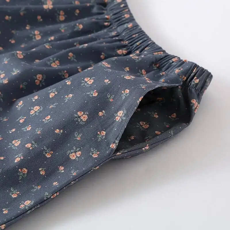 المرأة الصيف طبقة مزدوجة القطن جولة الرقبة سترة قصيرة الأكمام السراويل المطبوعة ملابس المنزل بيجامة البدلة