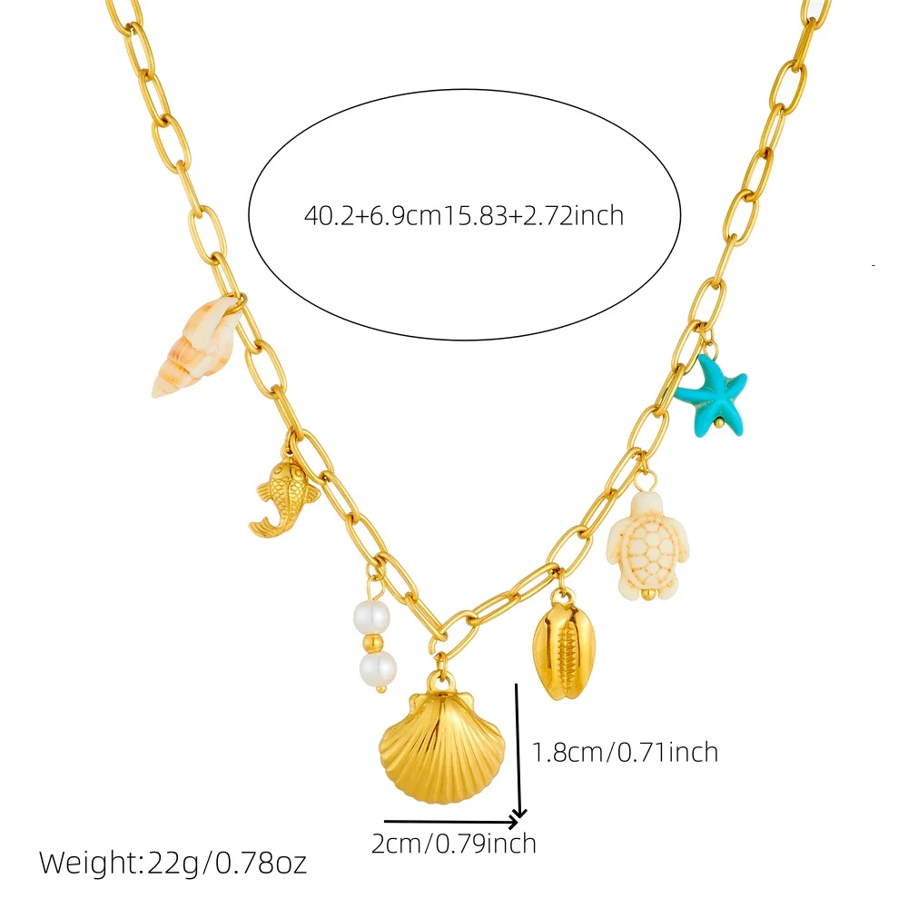 LAMENGLY316L Stainless Steel Ocean Style Shell Sea Turtle Starfish Conch Pendant Necklace For Women Dopamine Clavicle Chain Gift