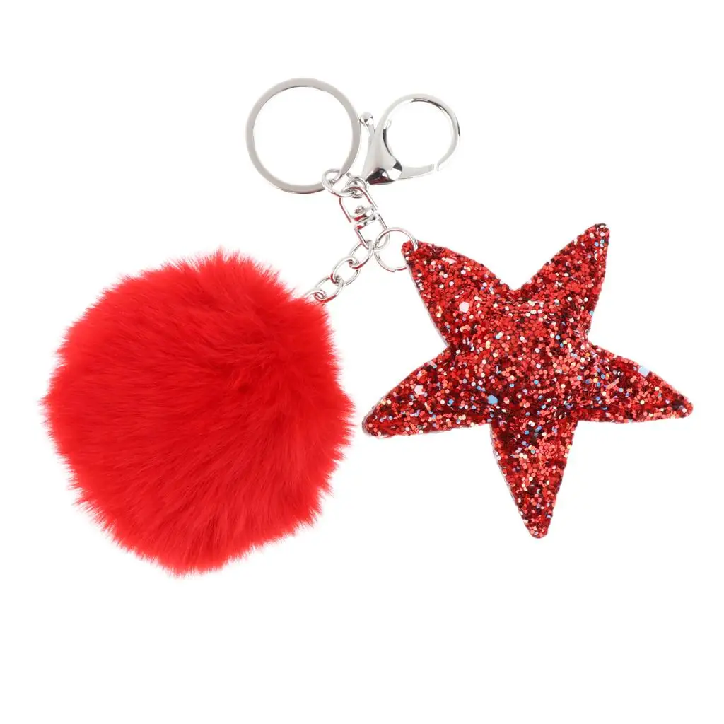 2-6pack Sequins Keychain Car Keyring Cute Animal Bag Decor Five-pointed