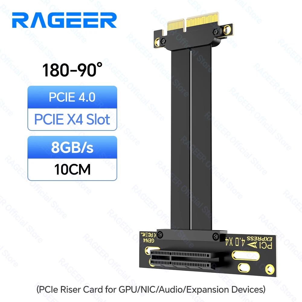 RAGEER PCIe 4.0 X4 Riser-kabel Snelle transmissiesnelheid Hoge stabiliteit voor serverchassisadapters, kaarten, enz. Riser 180-90/90-90