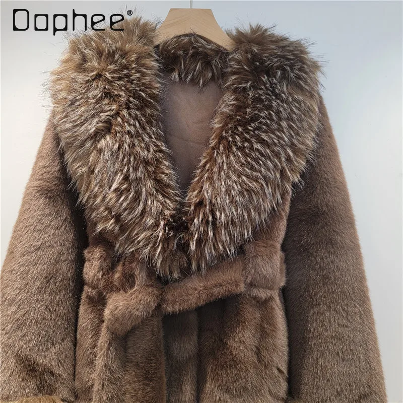 

Новое зимнее элегантное светское экологически чистое меховое пальто для женщин, утепленное теплое пальто с воротником из искусственного лисьего меха и v-образным вырезом с длинными рукавами