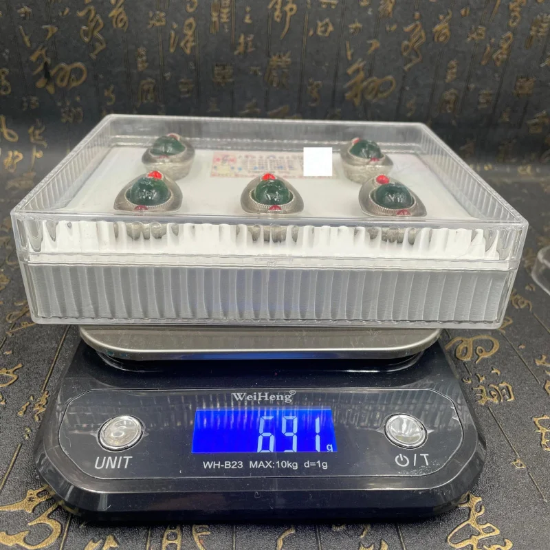 Graded QR Code Silver Ingot Box Qing Dynasty Five Emperors Green Gemstone Silver Ingot Statue Craft Ornament