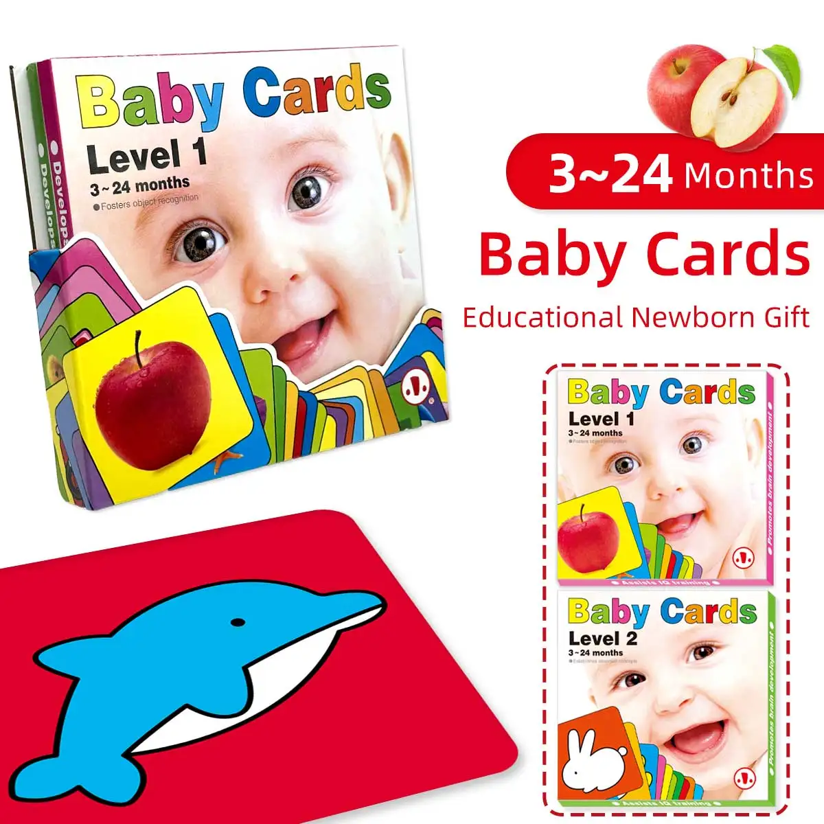 

1 box of English early education learning cognitive cards, stimulating visual development, color recognition cards, newborn gift