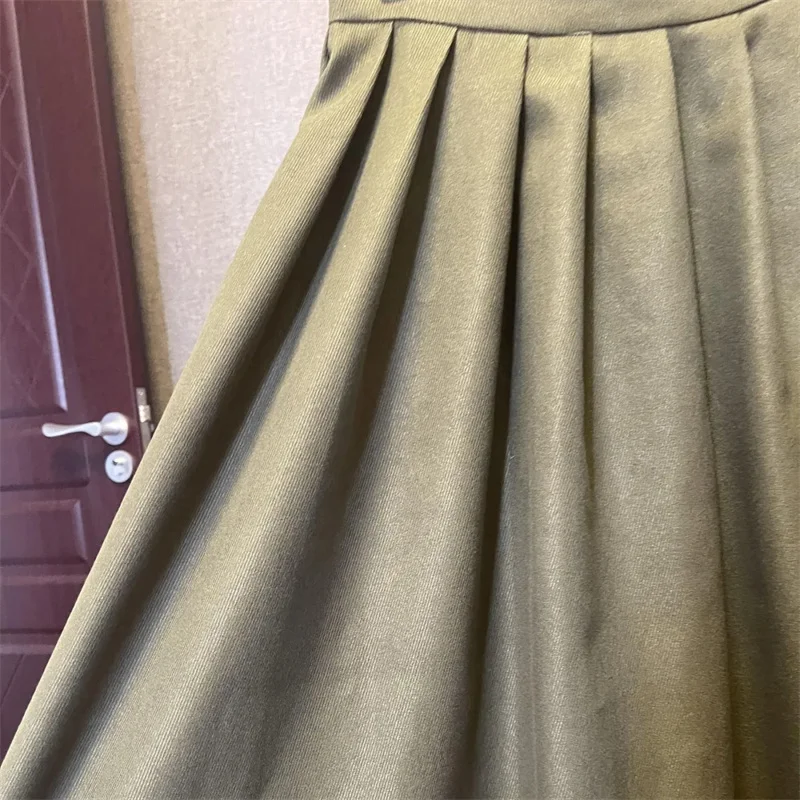 Vintage Brown High Waist Pleated Skirt Women Korean Fashion College Style Long Skirt Ladies Autumn Casual A line Skirts