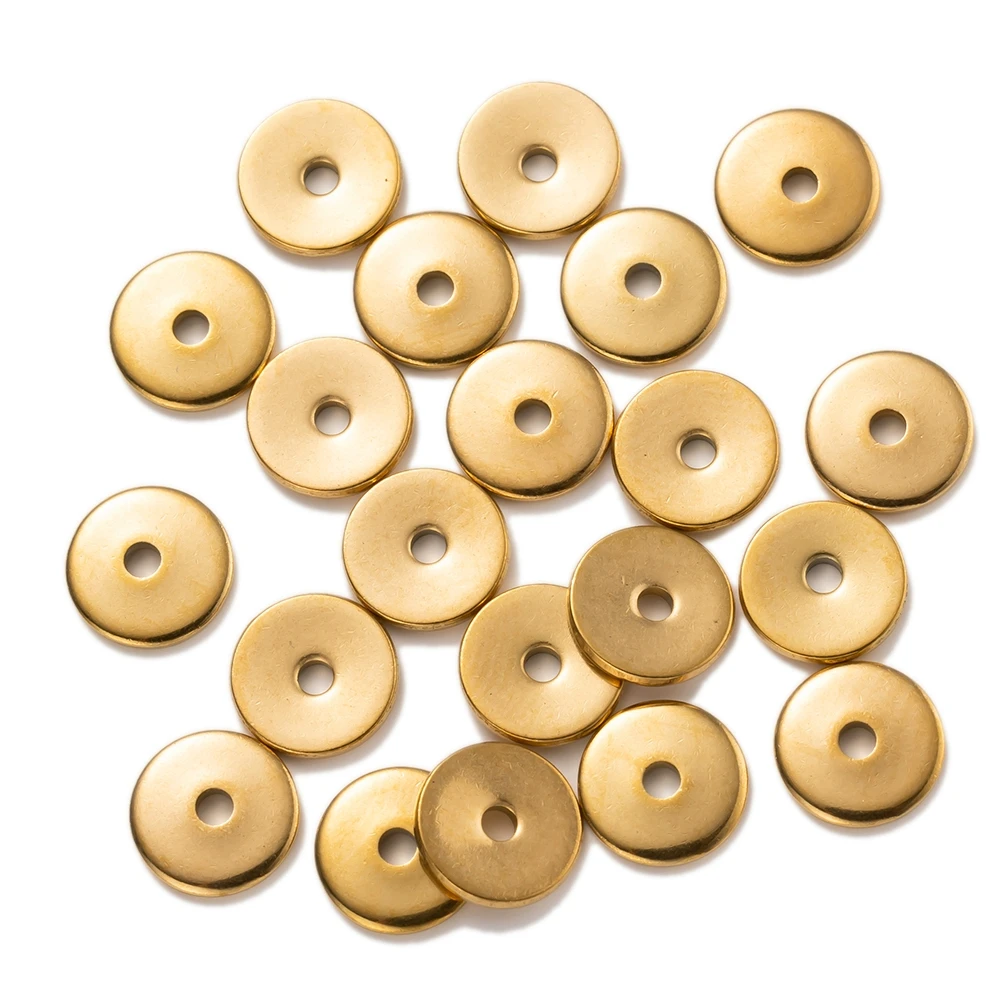 50Pcs 4/6/8/10mm Stainless Steel Golden Flat Round Disc Loose Spacer Beads For DIY Bracelets Necklace Jewelry Making Supplies