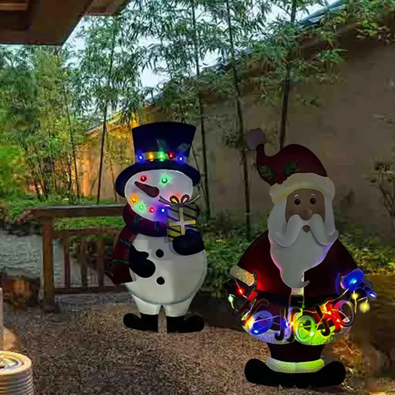 Garden Santa Yard Stakes Christmas Stakes Light Colorful Yard Plug-In Santa Claus Light For Garden Patio Park Yard