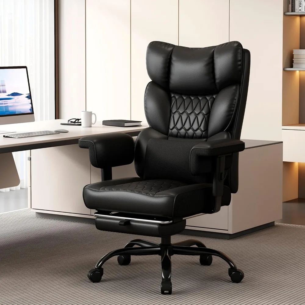 Office Chair with Footrest, High Back, Adjustable Armrest, 155° Recline, Lumbar Support, Faux Leather for Home or Office