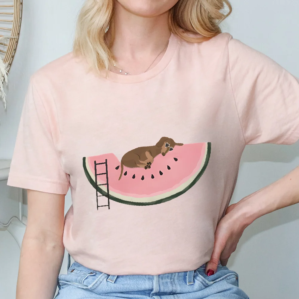 

Summer Watermelon Refreshing T-Shirt, Women's T-Shirt, Y2k Graphic Tee, Hand-Painted Bunny Art, Korean Style Summer Top