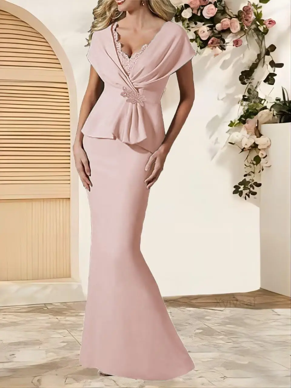 فساتين أم العروس برقبة على شكل حرف V أنيقة لحفلات السهرة الرسمية للنساء فستان ضيوف الزفاف