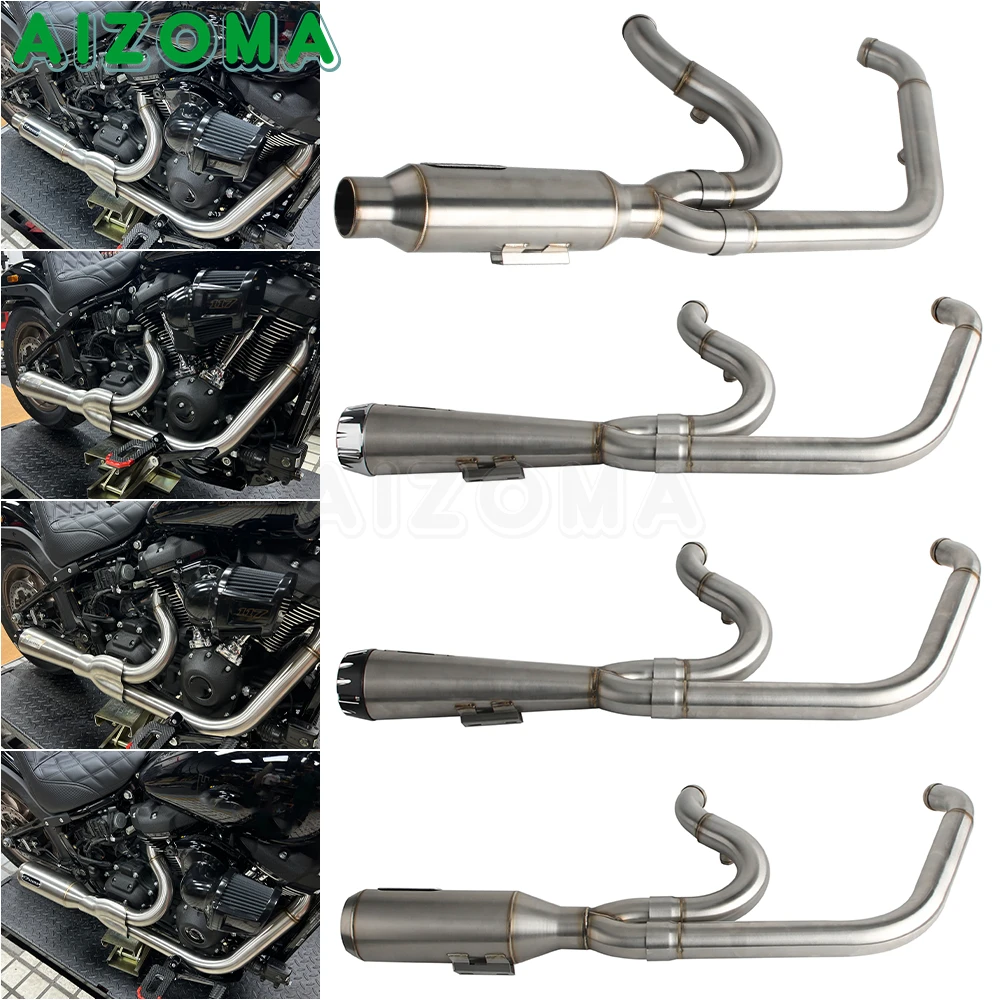 2-into-1 Exhaust Muffler Big Bore Stepped Motorcycle Slip on Muffler Exhaust Pipes  For Harley Softail Low Rider ST FXLRST 25-26