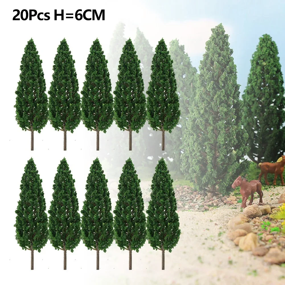 20Pcs 6cm Plastic Tower Shaped Trees Model Train Railway Railroad Scenery Landscape For Doll House Decor Pine Trees