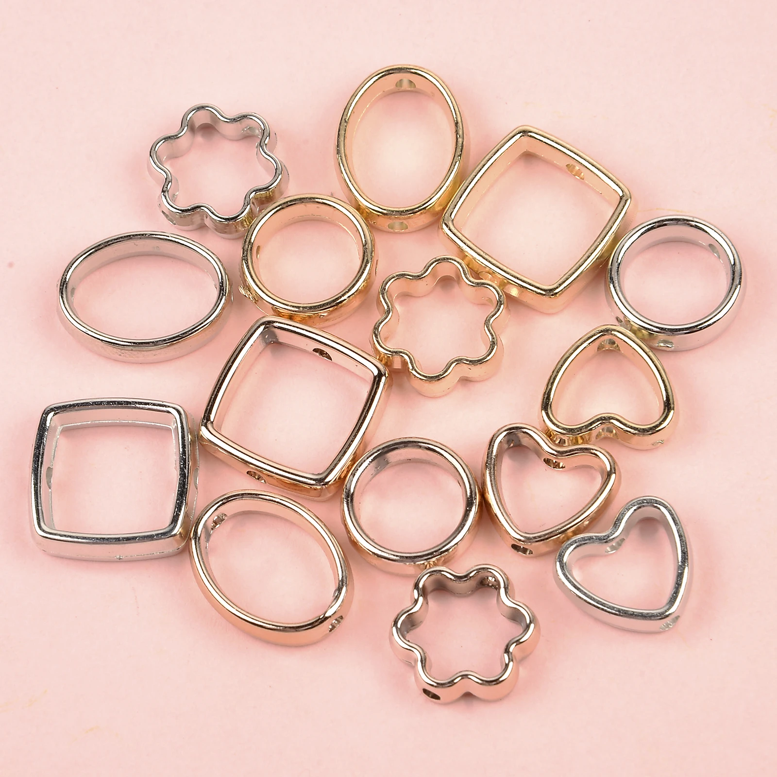 50pcs Two Hole CCB Love Heart Frame Beads Spacer Connectors Diy Necklace Bracelet Earrings Pendants Jewelry Making Accessories