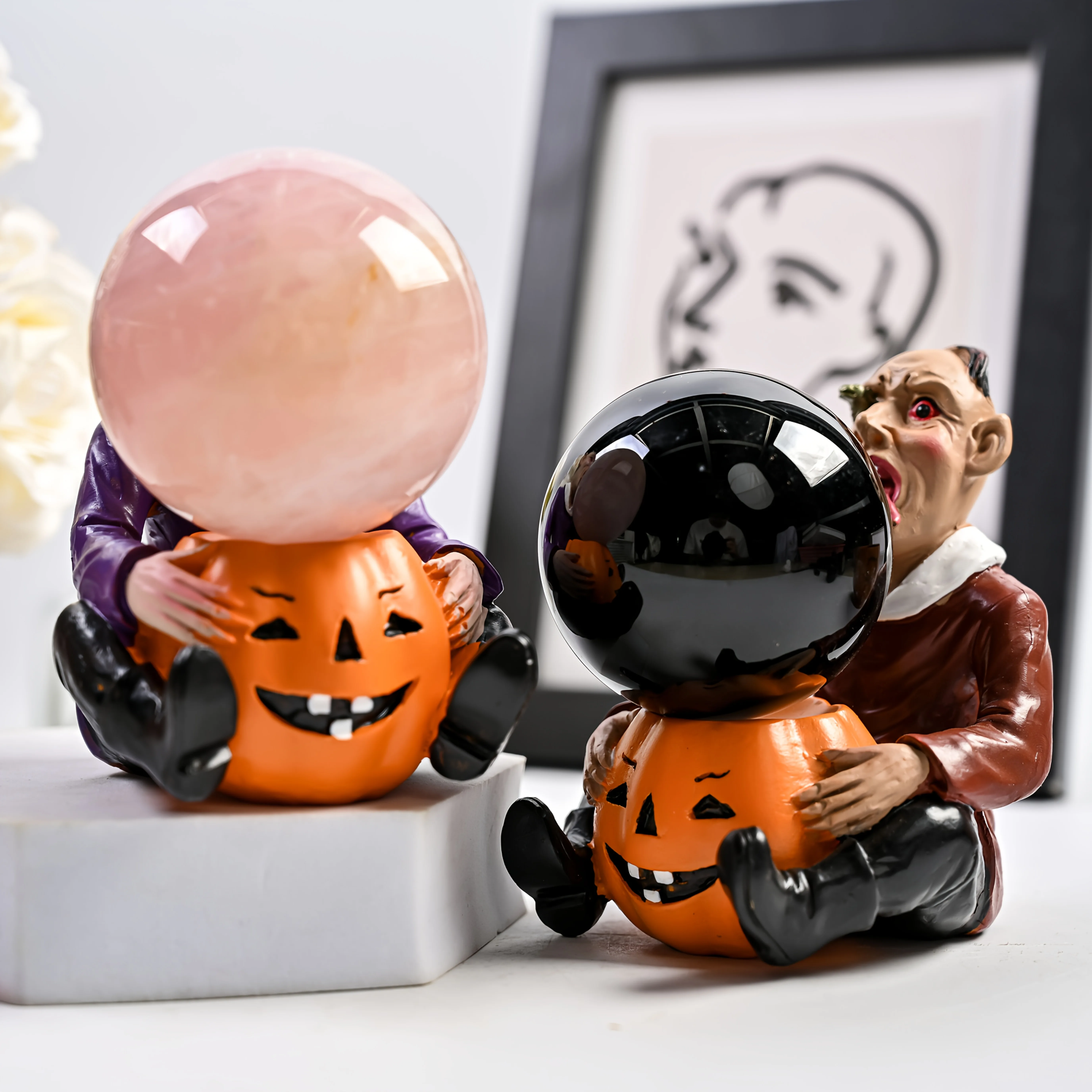 1pc Resin -Like Spherical Pumpkin Figurine Holder - Multi-Holiday Tabletop Decor (Halloween/Christmas/Easter)