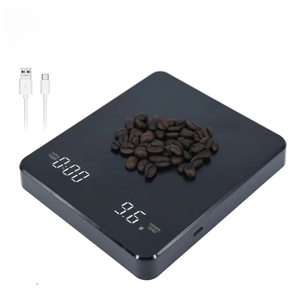 Digital Coffee Scale with Timer and LED Display USB-Rechargeable for Espresso Maximum Capacity 3kg 0.1g High-Precision Kitchen