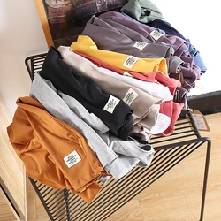 100% Cotton Long Sleeve T Shirt for Men 2024 Spring Autumn Fall Casual T-shirts for Youth Male