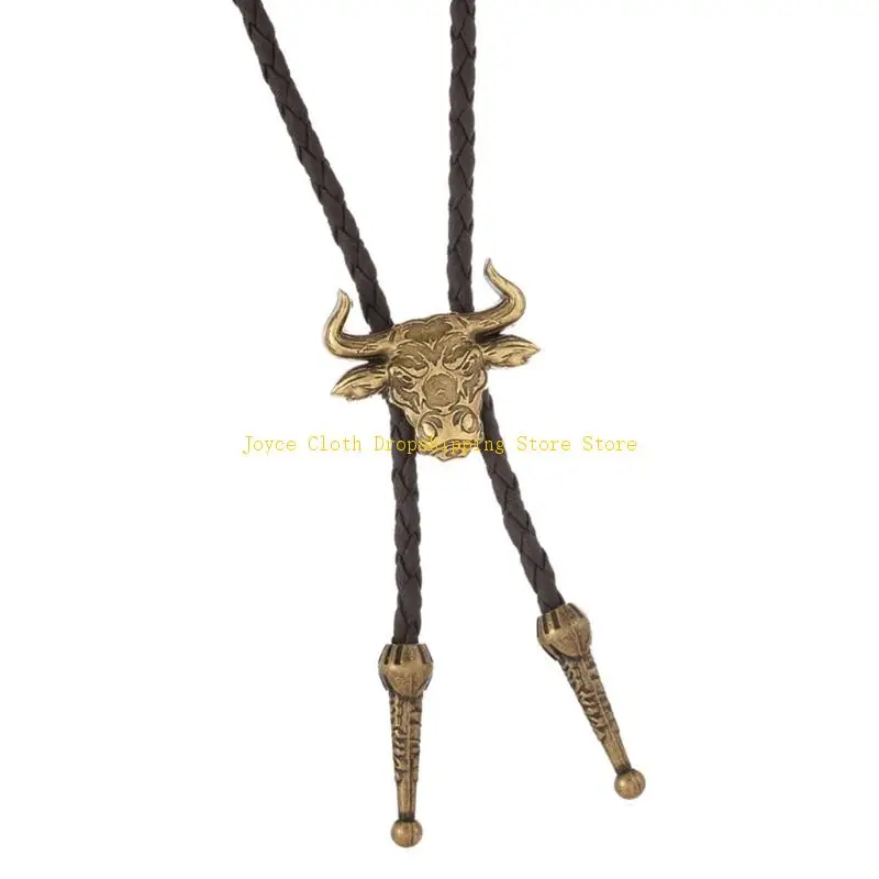 رابطة عنق من جلد البولي يوريثان Wild Head مع ديكورات معدنية للرجال والنساء إكسسوار ربطة عنق عملي للملابس غير الرسمية أو