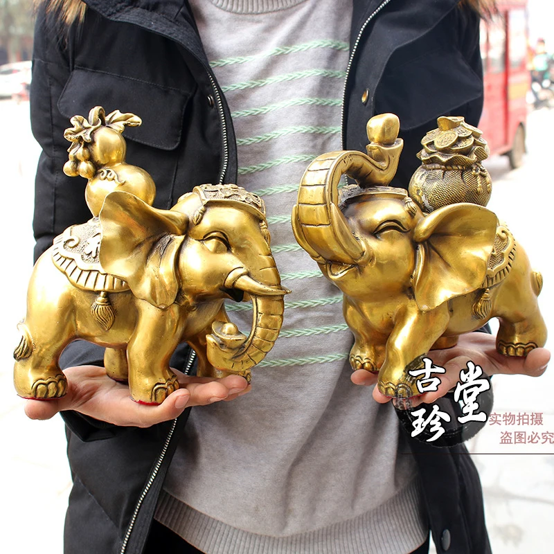 Copper Elephant Ornaments, A Pair Of Gourd Money Bags, Fortune-Attracting Elephants, Home And Office Decorative Crafts