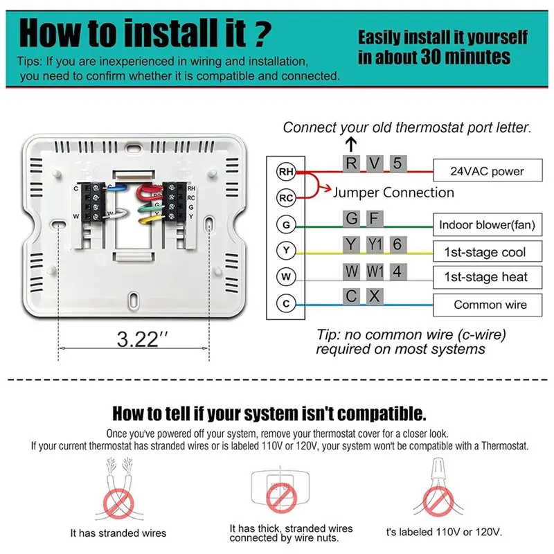 MLGB-STN715 Thermostat For Home Heating/Cooling Programmable Conventional Single-Stage Systems 1 Heat/1 Cool Control Unit