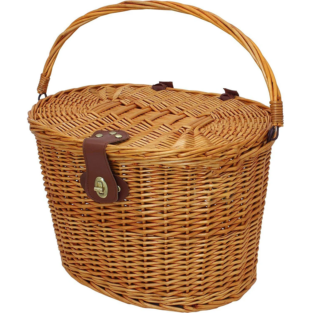 Bike Storage Basket Wicker Woven Vintage Design Bicycle Front Handlebar Adjustable Basket Container