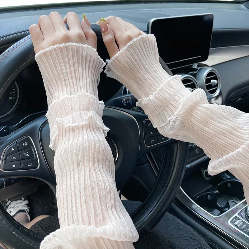 

Summer Arm Sleeves for Women Sexy Lace Mesh Long Arm Sleeve Mittens Breathable Sunscreen Fingerless Lady Driving Arm Sleeve