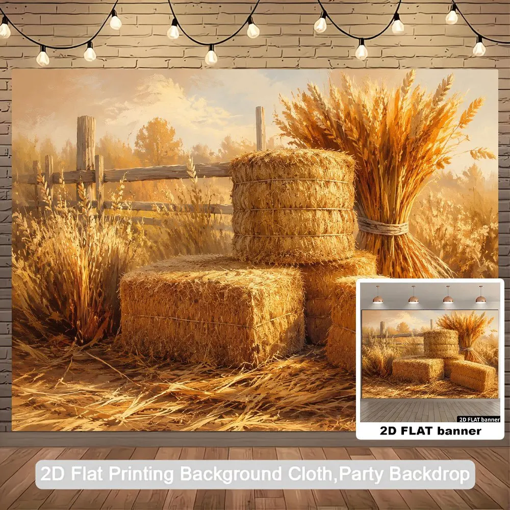 Rustic Farmhouse Autumn Harvest Wall Tapestry Mural Backdrop Decoration Boho Chic Hay Bale Background Decor