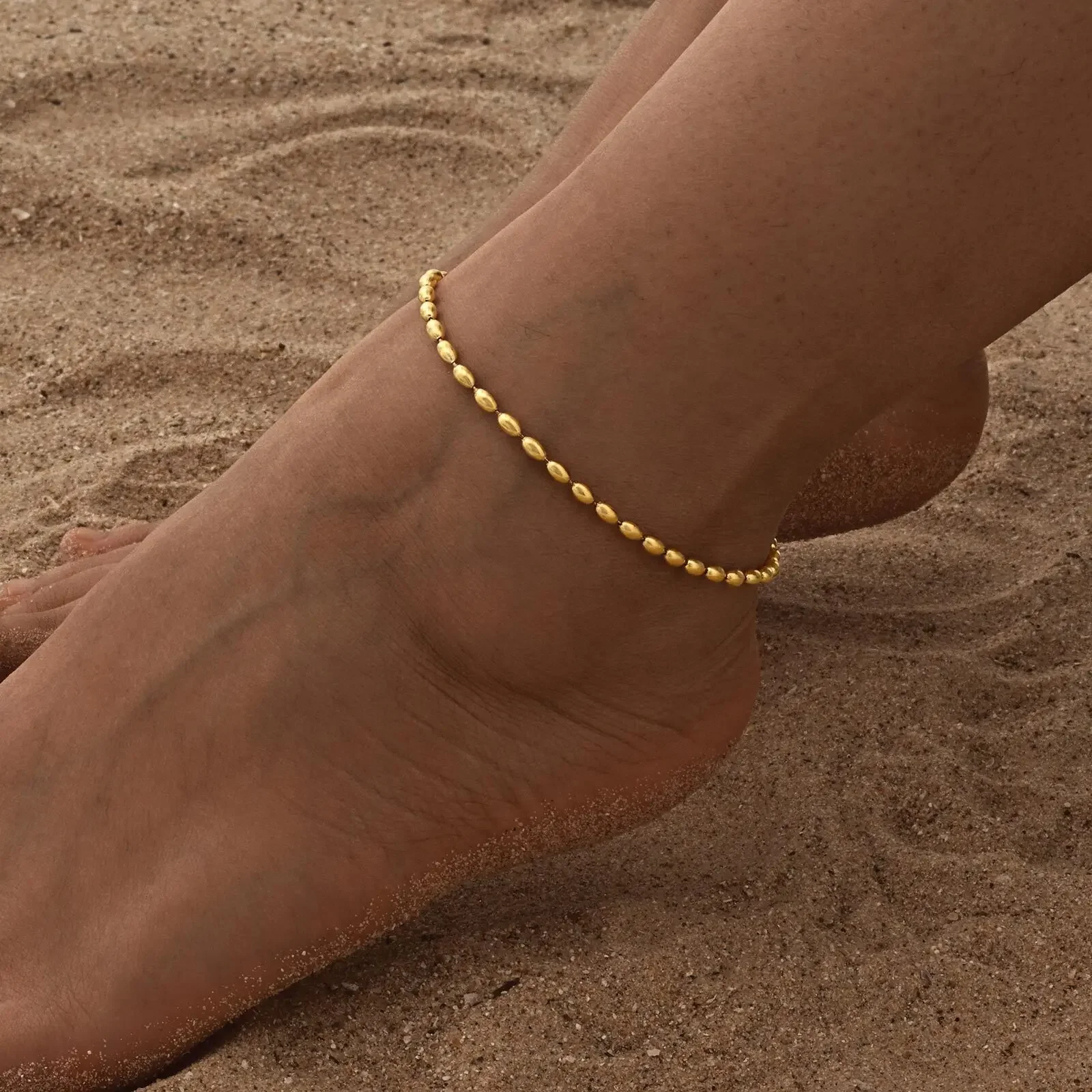Ball Anklet Bracelet for Women, Waterproof Adjustable Link, 3mm 5mm Stainless Steel Stack able Gold Plated Anklet Jewelry