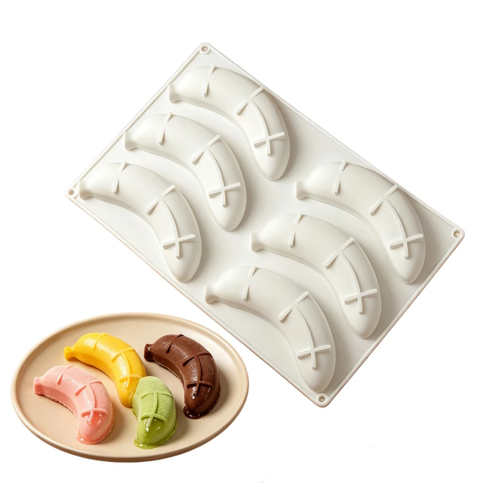 Banana Shape Silicone Mousse Cake Mold 6 Hole Simulation Fruit Series DIY Wax Melts Chocolate Dessert Jelly Pudding Baking Tools