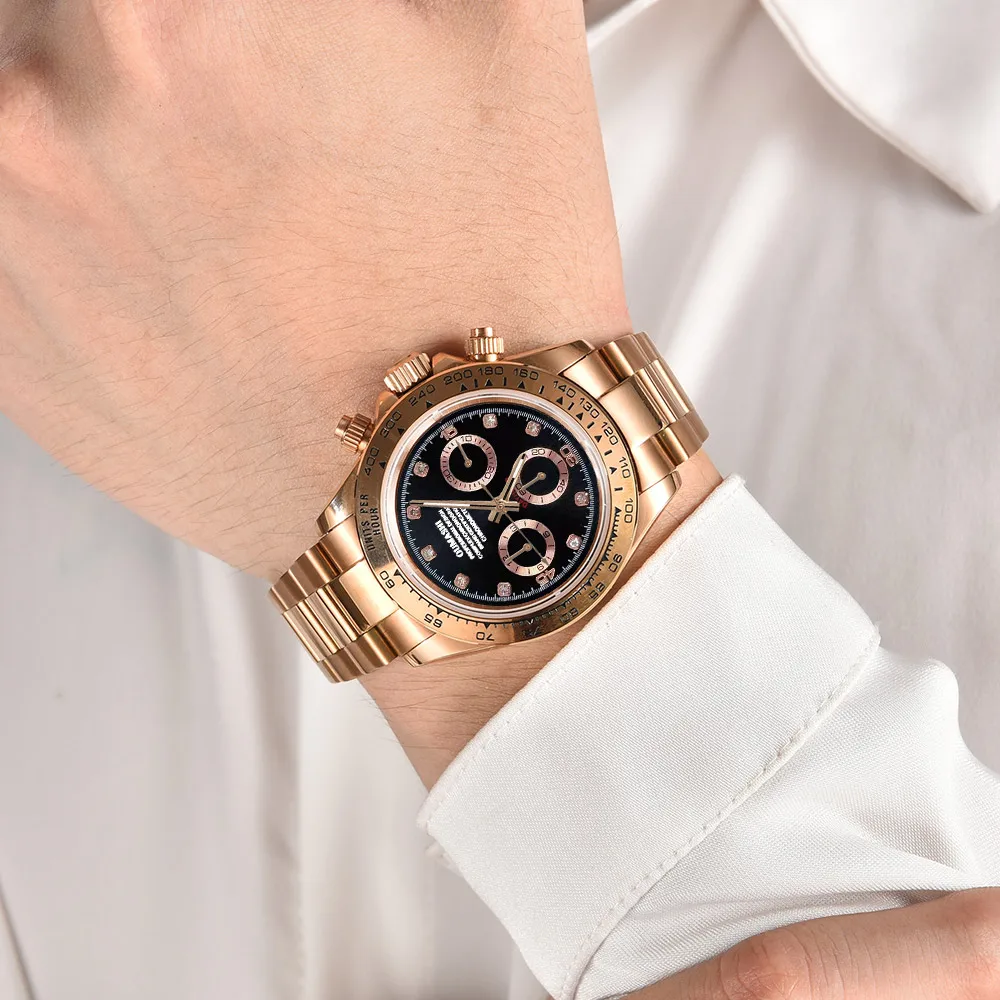 ساعات VK63 ارتفع الذهب الأحجار الكريمة 39.3 مللي متر ساعة فاخرة للرجال كرونوغراف ساعة رجالي vk63 حافظة VK63 كرونوغراف رجالي مقاوم للماء 10ATM
