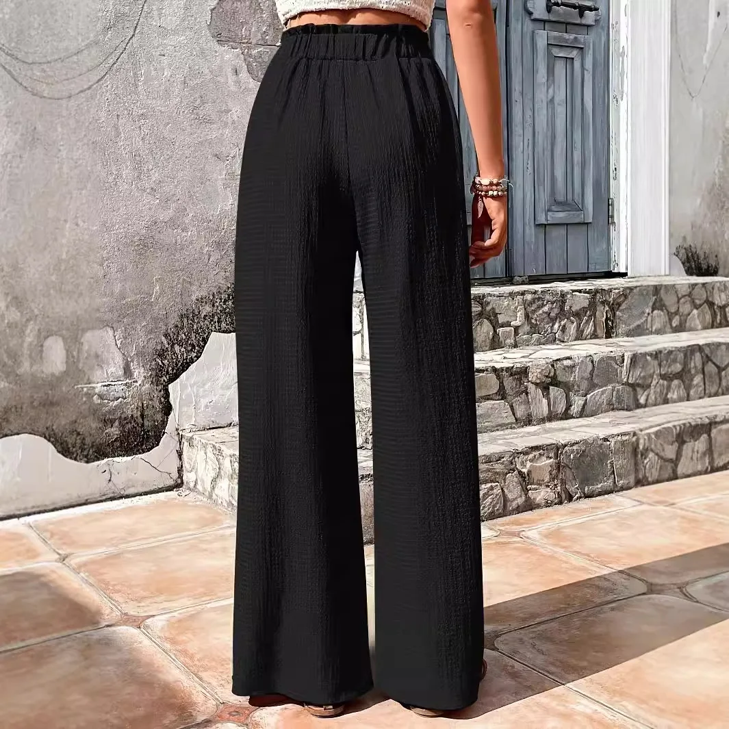 Luźne spodnie damskie z szerokimi nogawkami, wzór bąbelkowy, styl uniwersalny, na wiosnę, jesień i lato, elastyczna talia.