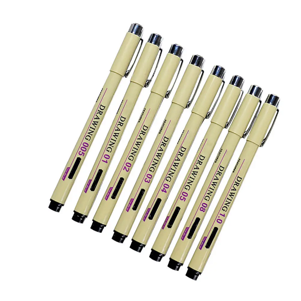 8Pcs Black Fine Point Drawing Liner Pens No Bleed Through Paper Long Metal Tip for Rulers Templates Sketching Writing Art Design