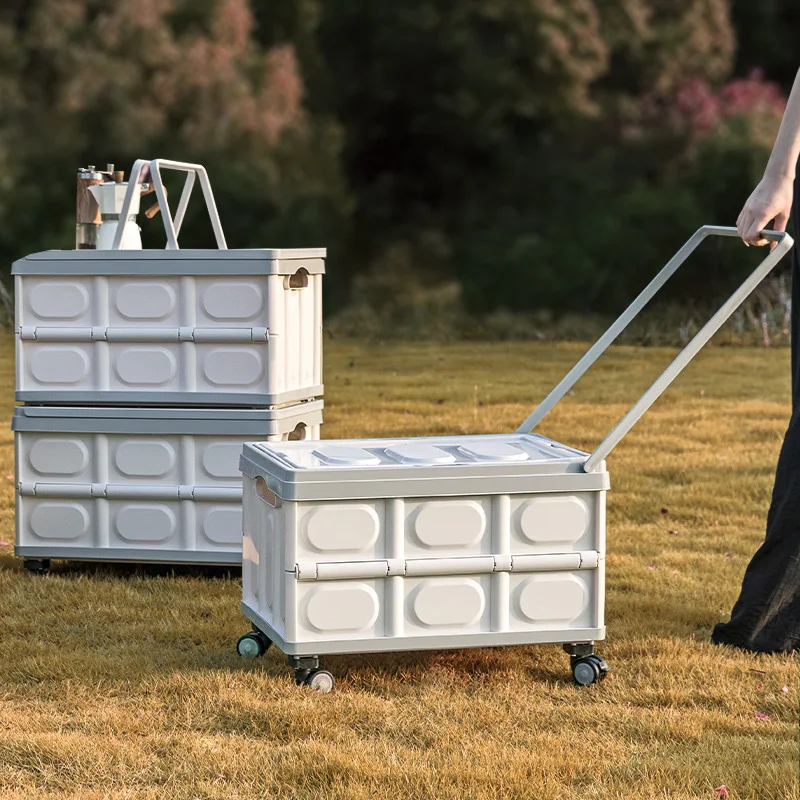 

Multipurpose Outdoor Camping Picnic Food Organizer Folding Portable Shopping Storage Box with Wheels Car Trunk Storage Organizer