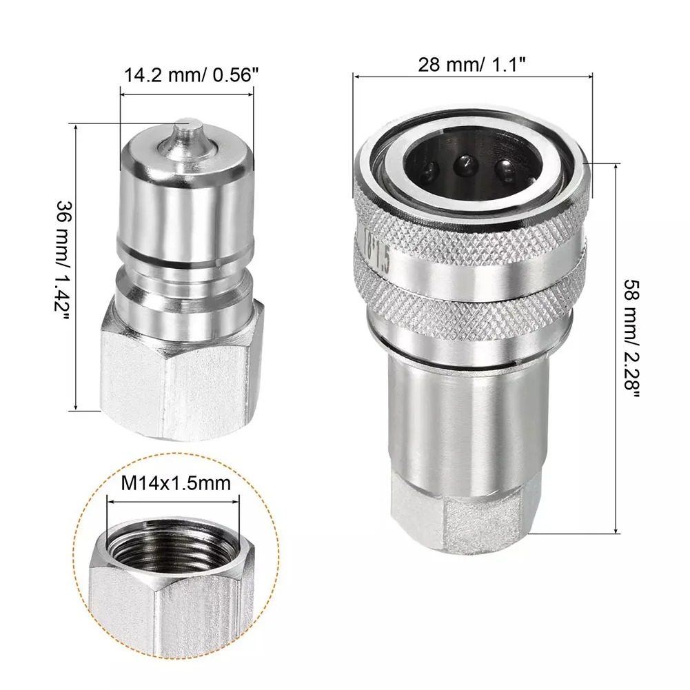 1Set M/14 Externe Draad Hydraulische Snelkoppeling Koolstofstaal Bouwapparatuur Elektrische Gereedschappen Accessoires