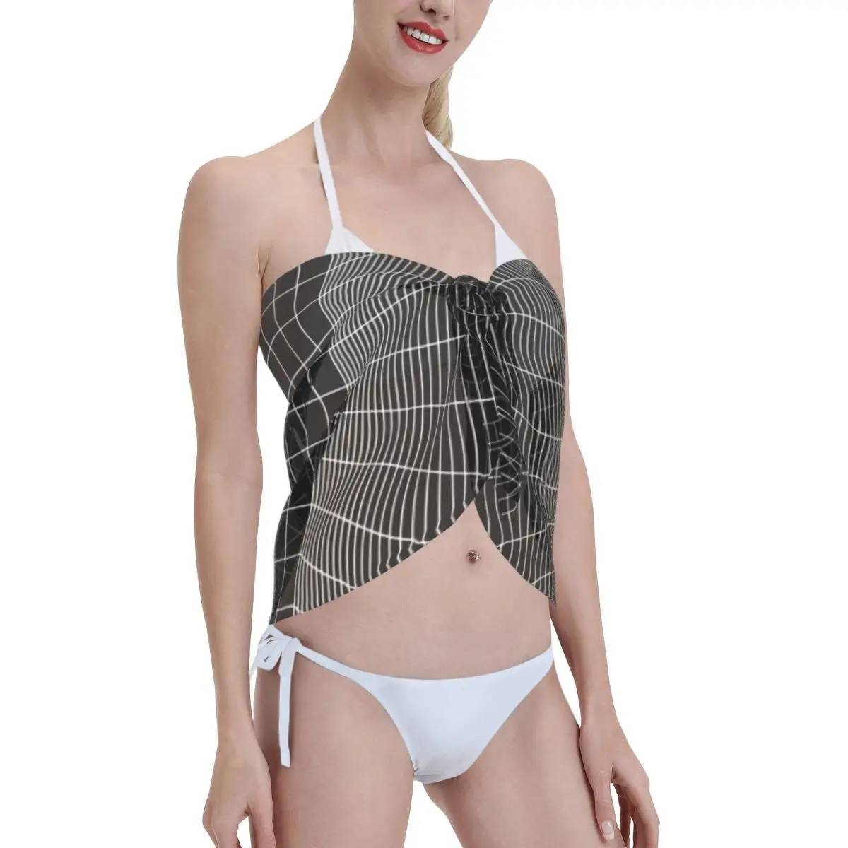 Aangepaste geometrische strand bikini cover-up wrap doorzichtige strand bikini cover-up korte rok chiffon sjaal cover-ups voor vrouwen