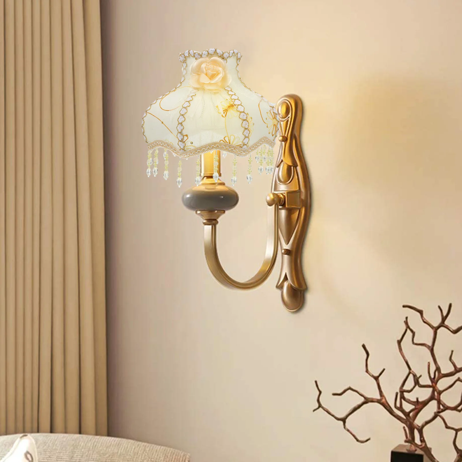 1 قطعة القماش الأوروبي الرجعية نمط الدانتيل عاكس الضوء غطاء المصباح الزخرفية ضوء لينة لغرفة النوم غرفة المعيشة دراسة عاكس الضوء الأوروبي