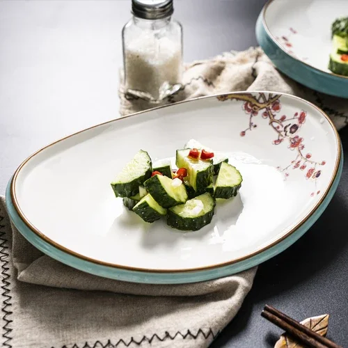 Oval Dinner Plate Restaurant Steak Bread Western Food Large Modern Style Home Kitchen Ceramic Tableware
