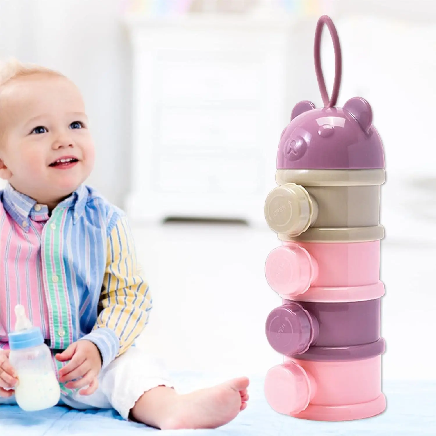Baby Milk Case 3/4 Layers Stackable Portable Infant Milk Powder Dispenser with Twist Grain for Night Nursing and Going Out