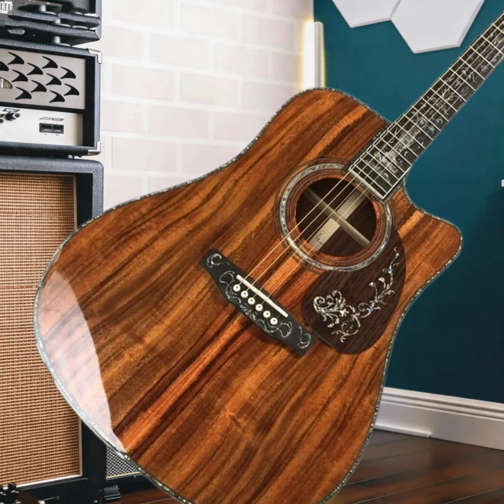 41 Inch D45KOA Natural Cutaway Solid Koa Top 6 Strings Acoustic Guitar Koa Back Sides Ebony Bridge Beginner Gift Free Shipping