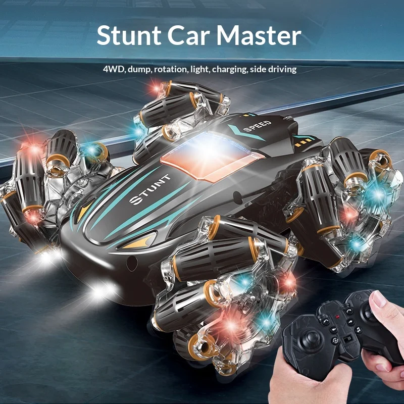 

Remote Control Stunt Car 2.4g 4wd Double Sided Drift Car With Led Light Effects 360 Degree Spin Off Road Electric Toy For Boys