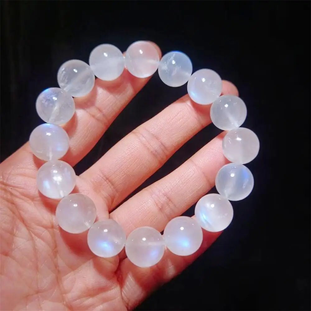 13MM Natural Blue Moon Stone Bracelet Women Men Charms Crystal Healing Fengshui Fashion Jewelry Gift 1pcs