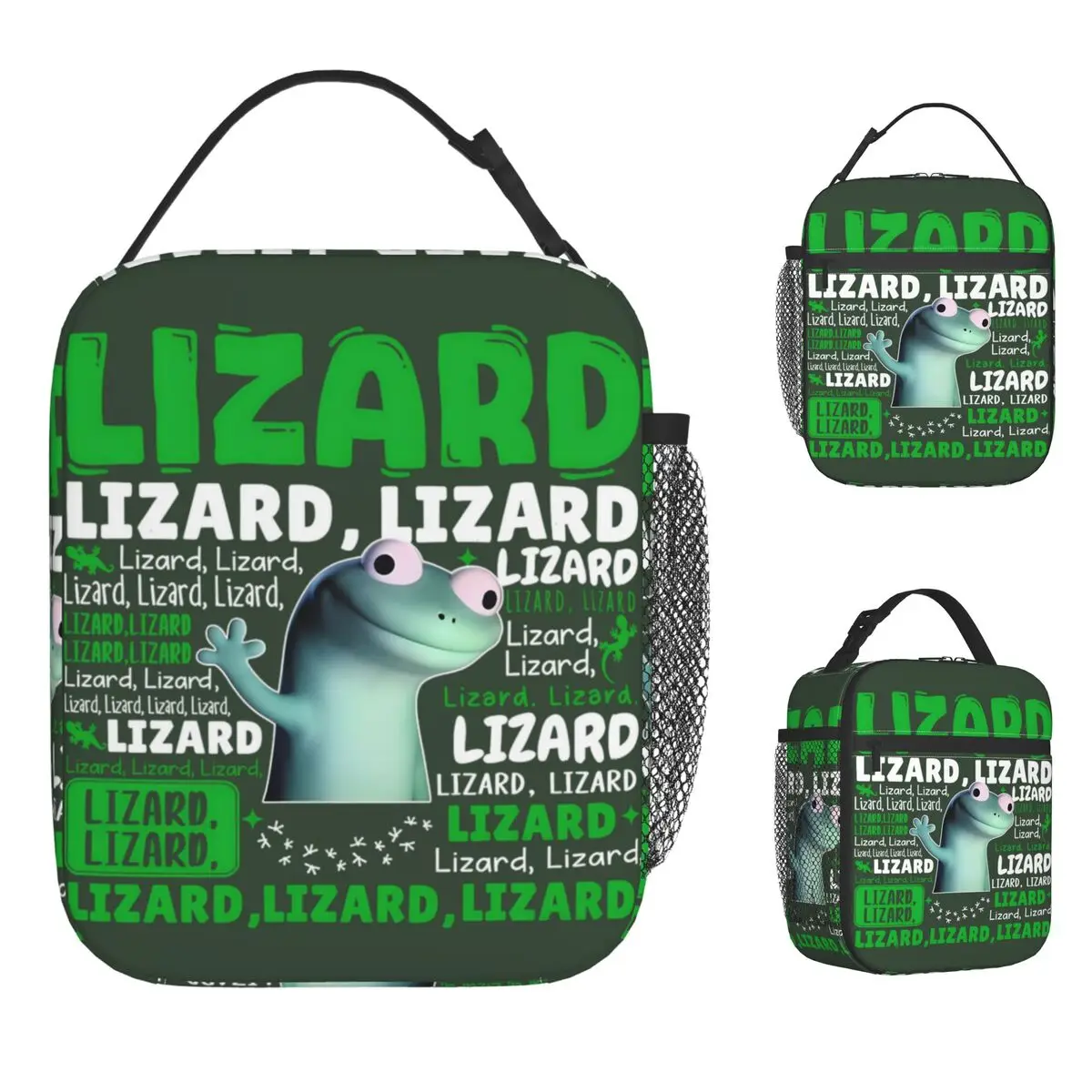Funny Cartoon Lizard Meme Lunch Bag Portable Lunch Box Unisex School Designer Cooler Bag Retro Oxford Tote Food Bags